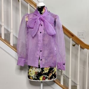 NWT ZARA Purple Sheer Tie Blouse